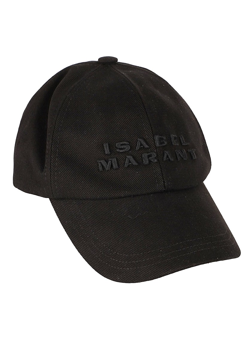 Isabel Marant Structured Black Cap With Embossed Lettering In Black