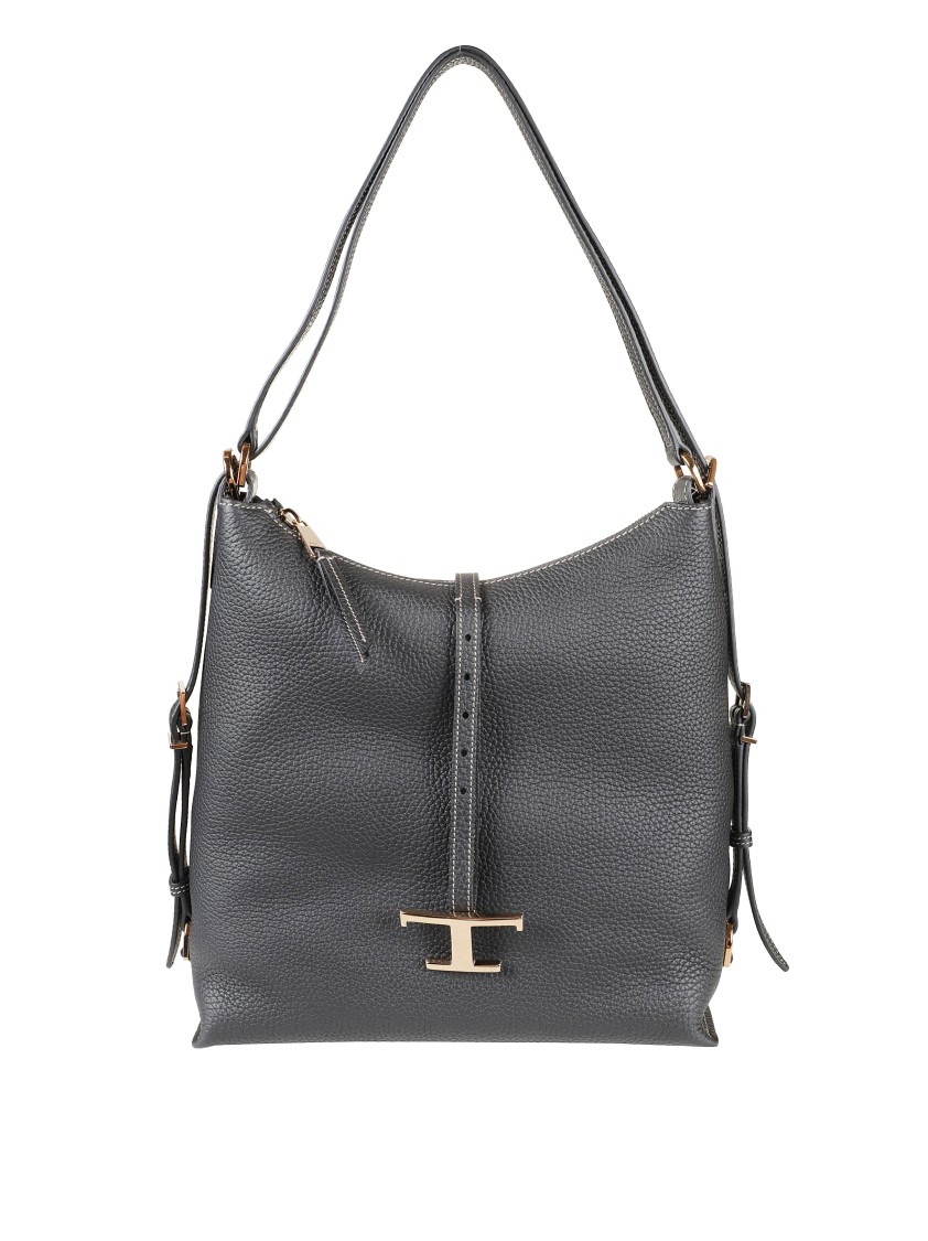 Tod's Textured Black Shoulder Bag With Gold-tone Accents In Gray