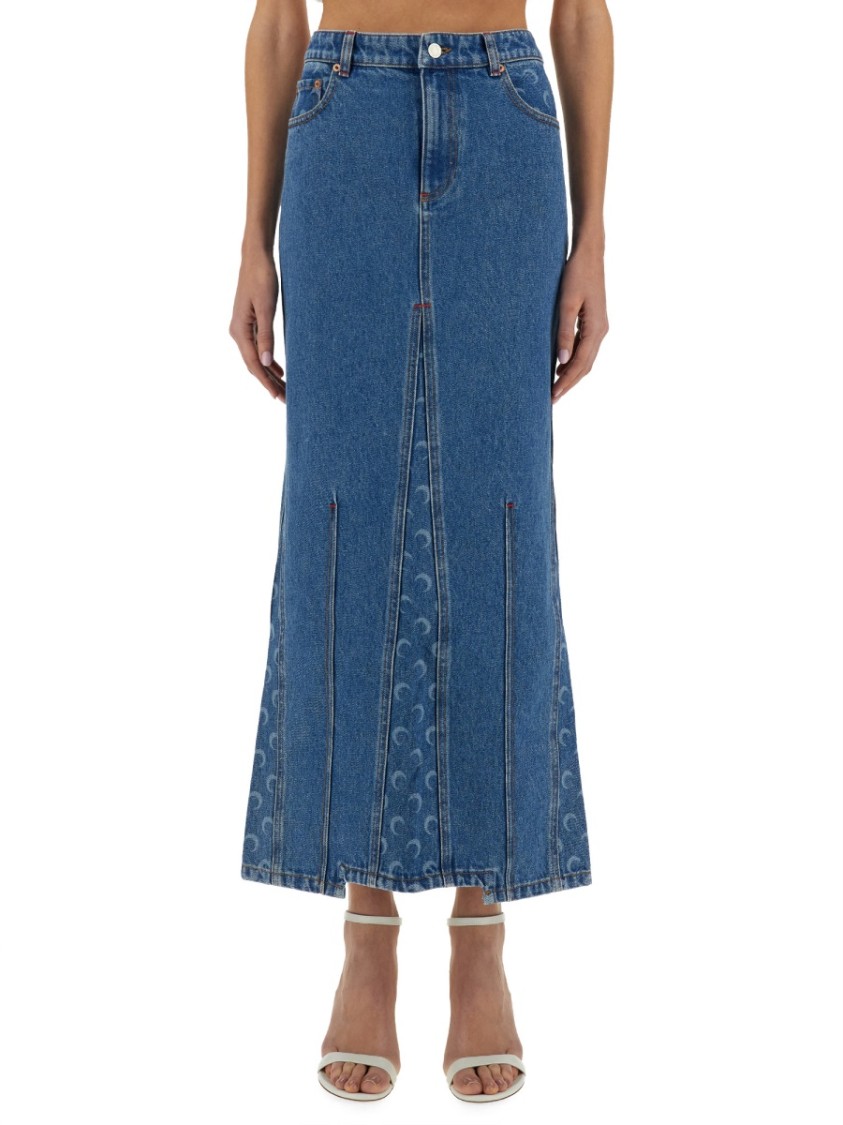 Marine Serre Crescent-moon-print Maxi Skirt In Blue