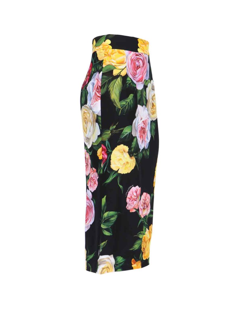 Dolce & Gabbana Multicolor Shirt With Oversize Pointed Collar And All-over Floral Motif In Silk Stretch Woman In Black