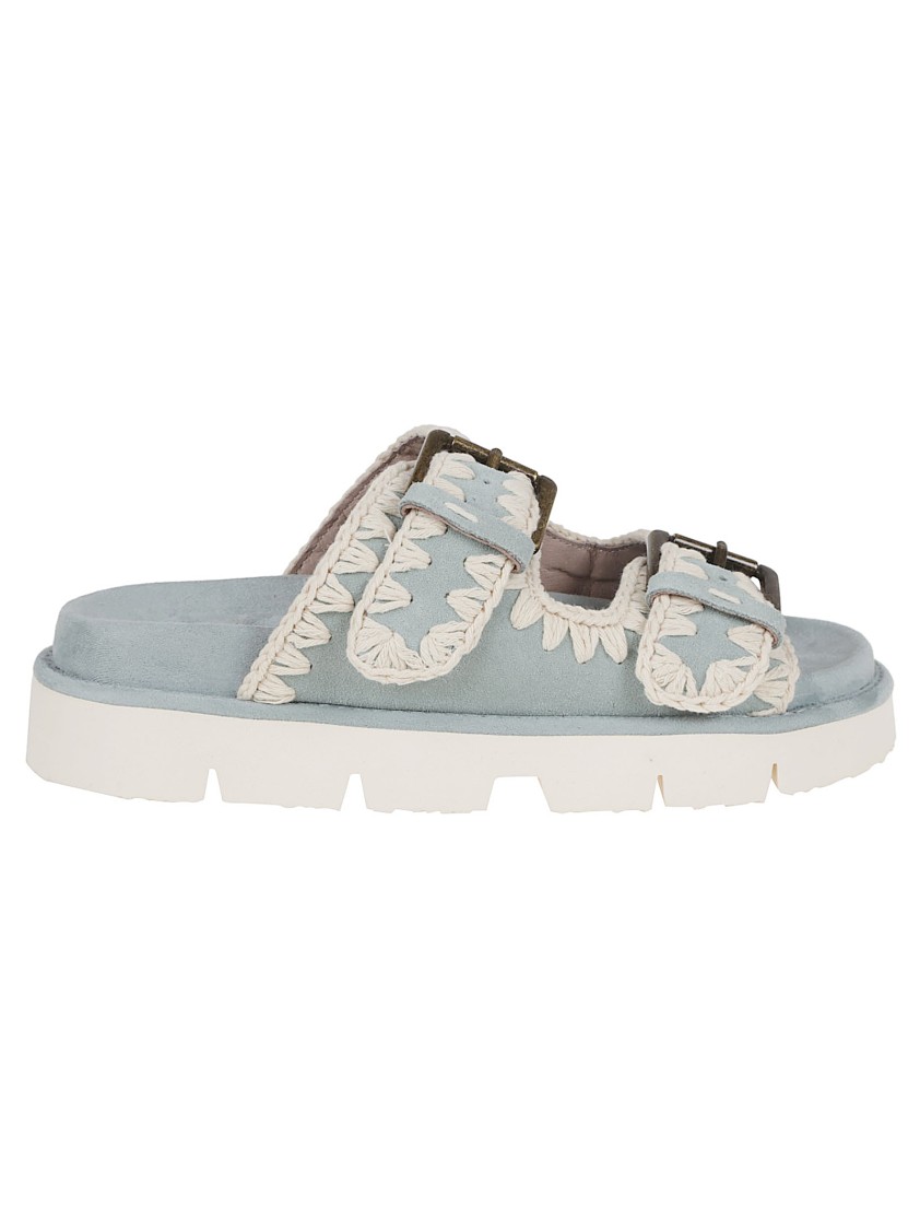 Shop Mou Leather Sandals With Embroidered Upper And Sole
