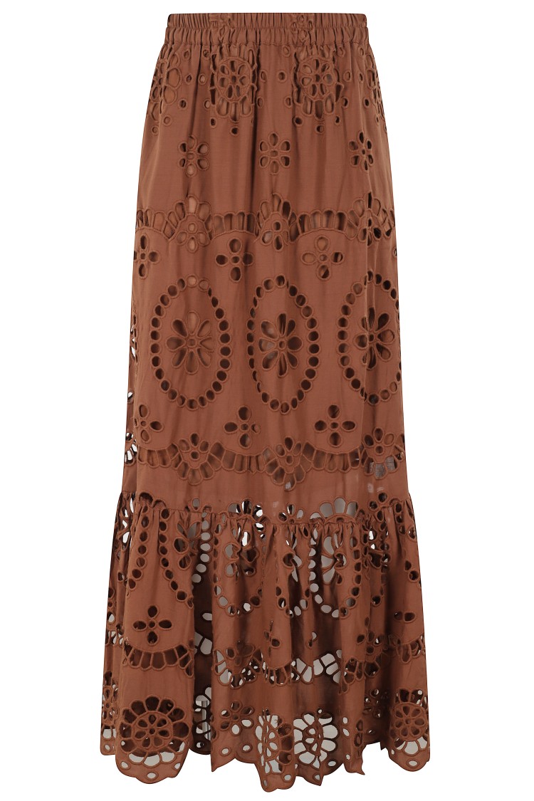 Shop Mc2 Saint Barth Intricately Designed Long Lace Skirt