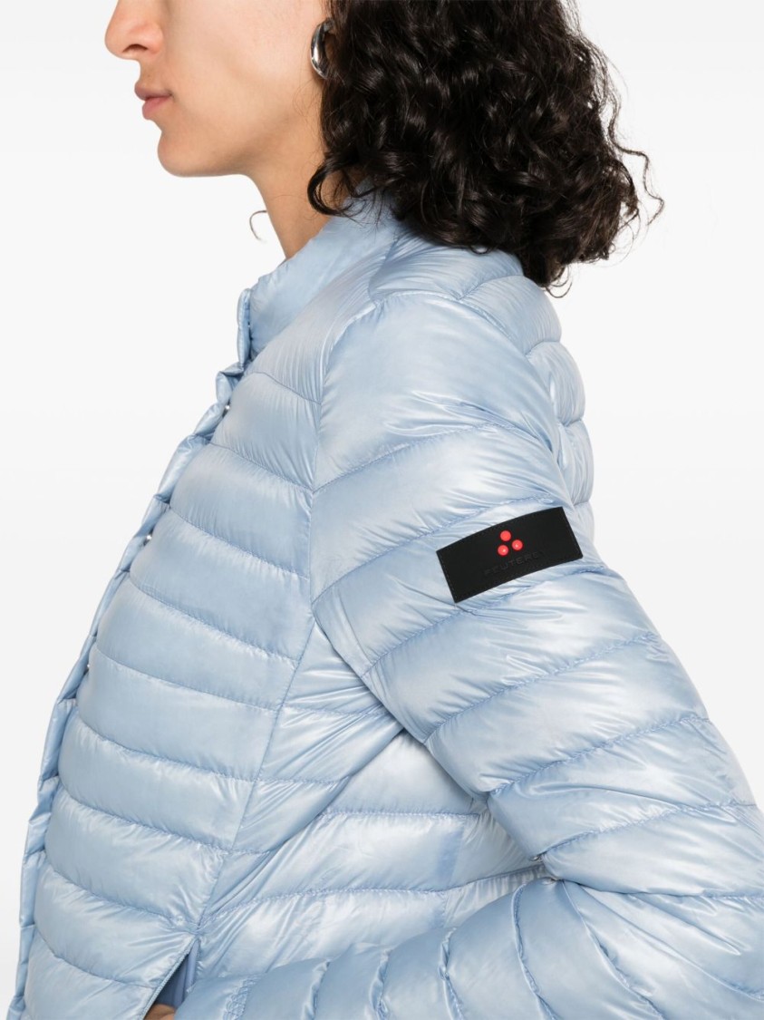 Peuterey Quilted Silver Jacket With Stand-up Collar