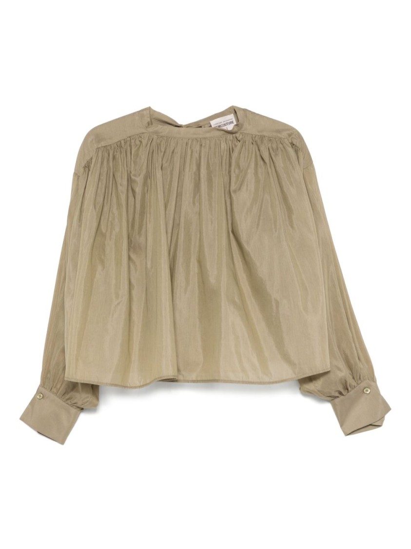 Shop Semicouture Semi Couture Beige Cotton-silk Blend Shirt With Gathered Design In Pink