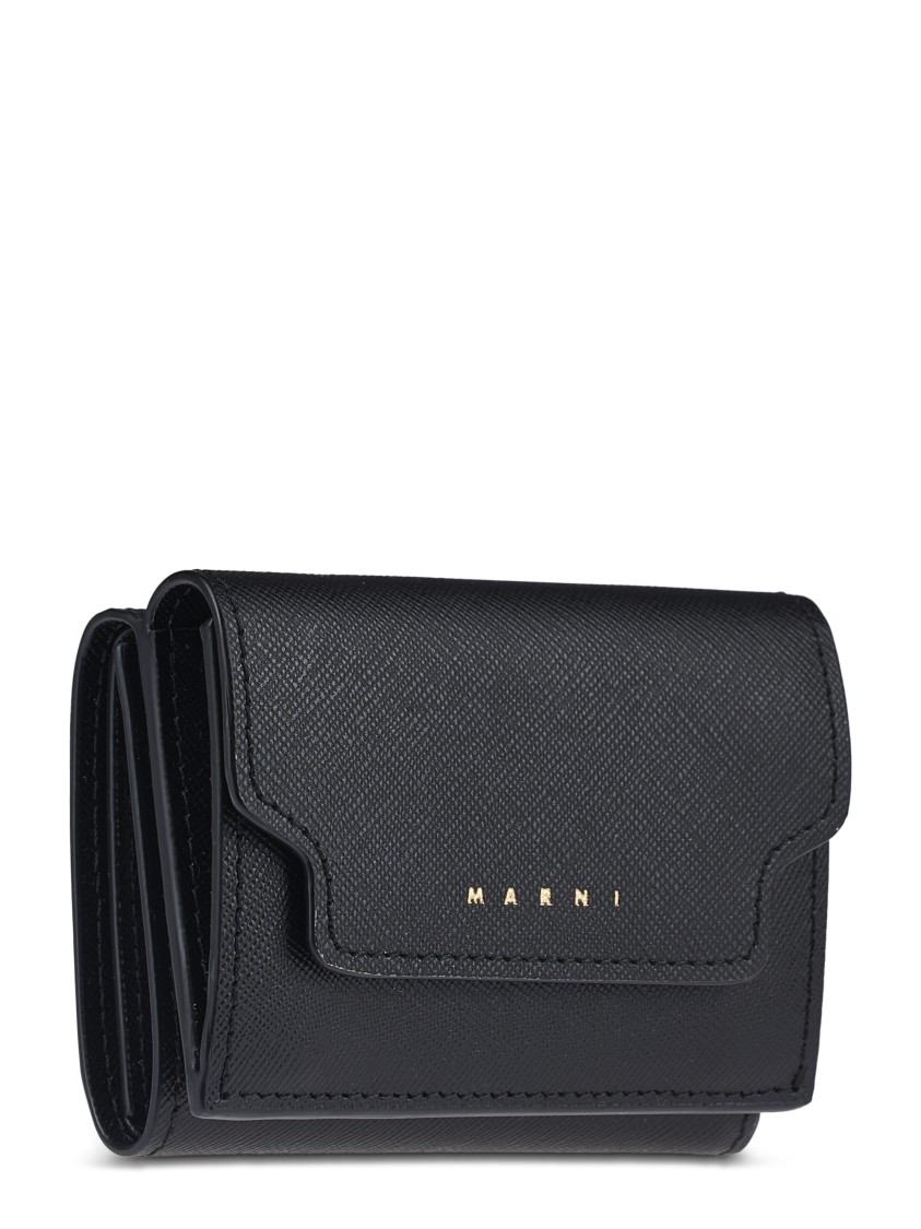 Marni Structured Black Calf Leather Wallet In Black