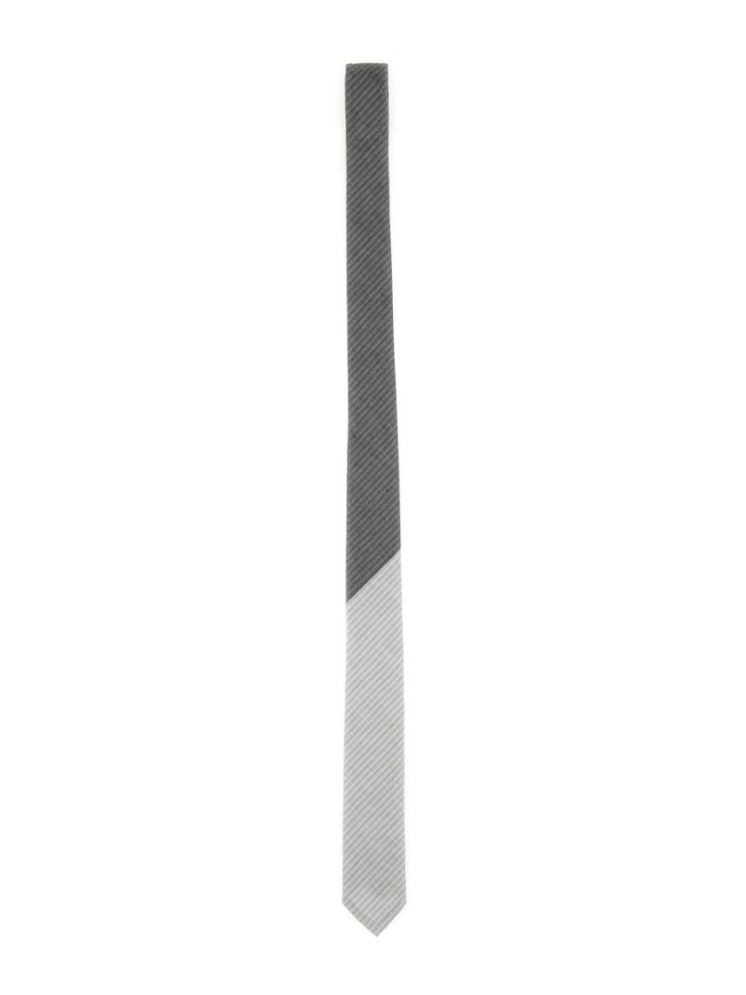Shop Thom Browne Striped Grey Linen-cotton Tie