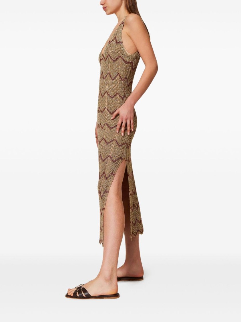 TWINSET TWIN-SET ZIGZAG PATTERN MIDI DRESS