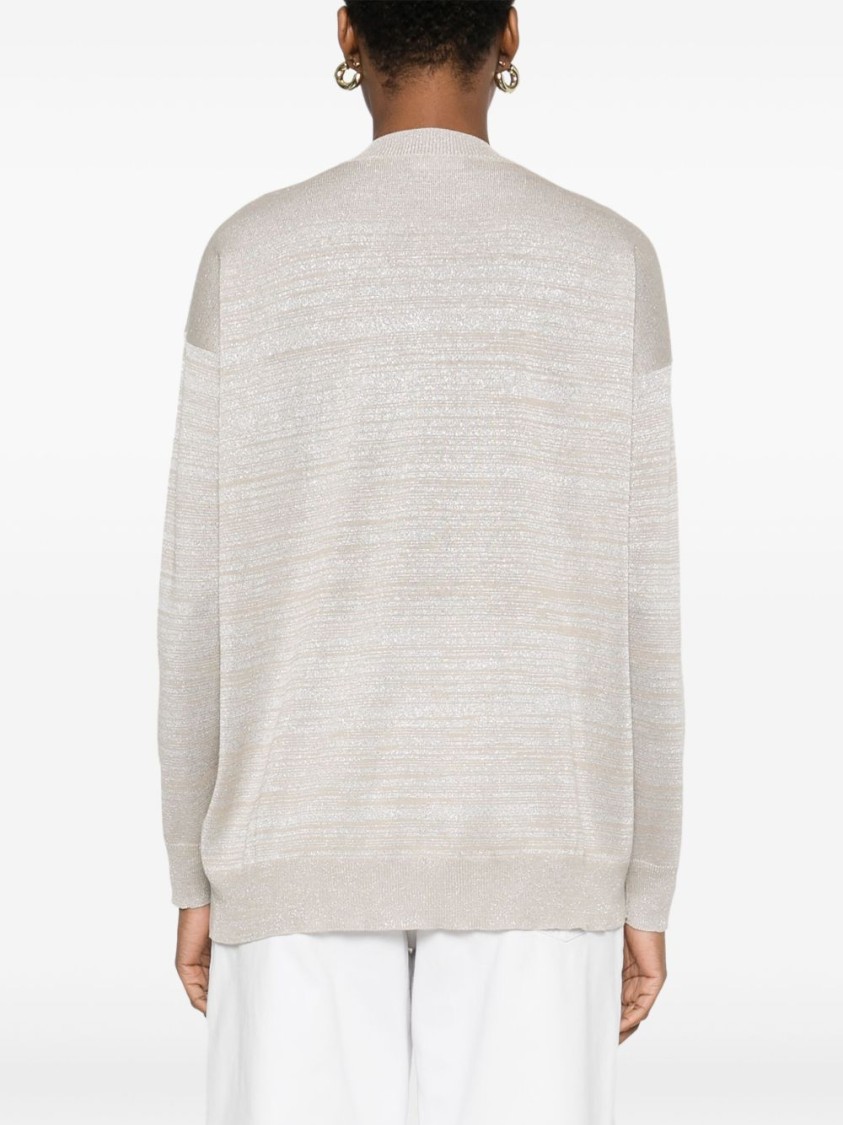 Fabiana Filippi Textured Grey Sweater With Deep V-neckline In White