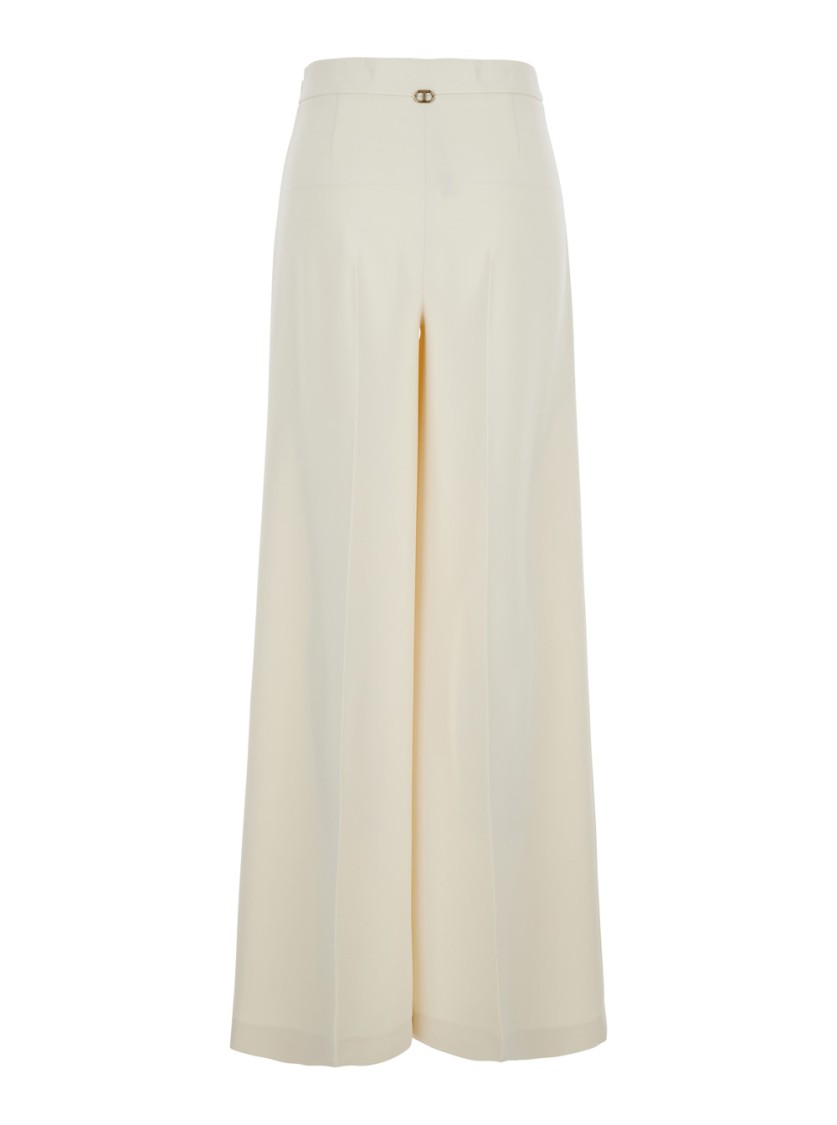 Shop Twinset Twin-set High-waisted Beige Pants With Logo Detail In Neutrals