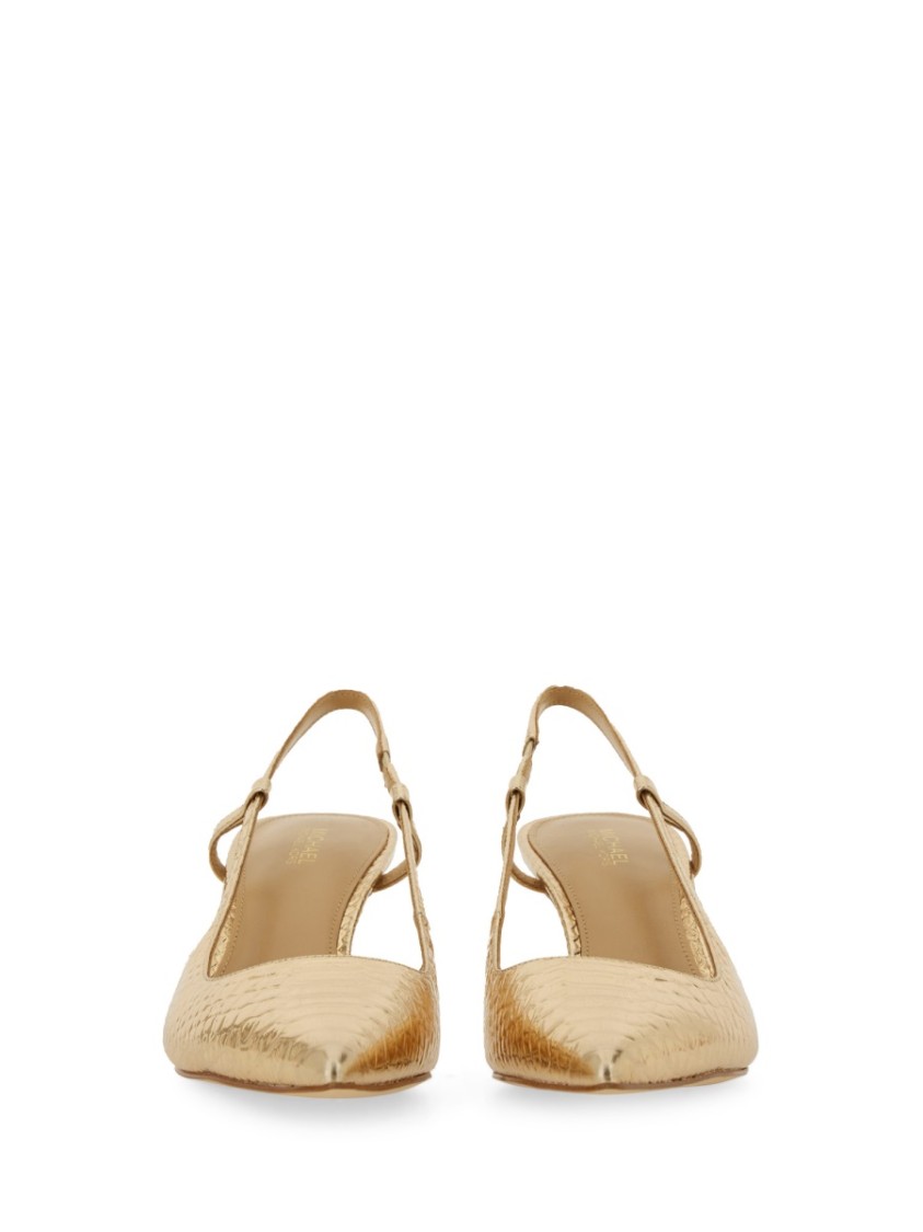Michael Michael Kors Textured Gold Slingback Pumps With Pointed Toe In Gold