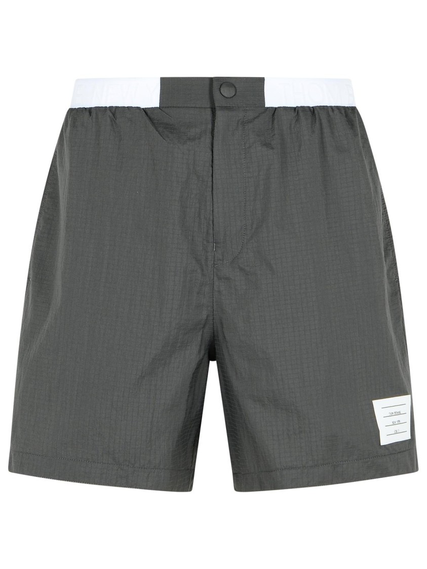Thom Browne Bermuda Shorts With Button Detail And Elastic Waistband In Gray