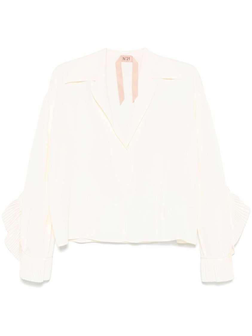 N°21 White Pleated Ruffle Sleeve Blouse In White