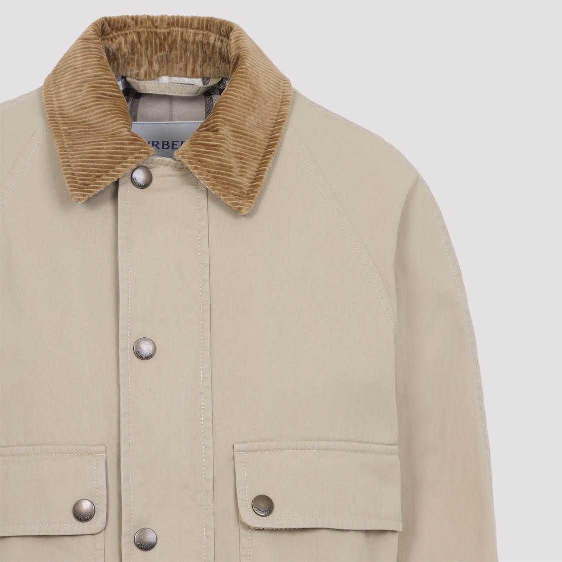 Burberry Cropped Beige Coat With Corduroy Collar In Gray