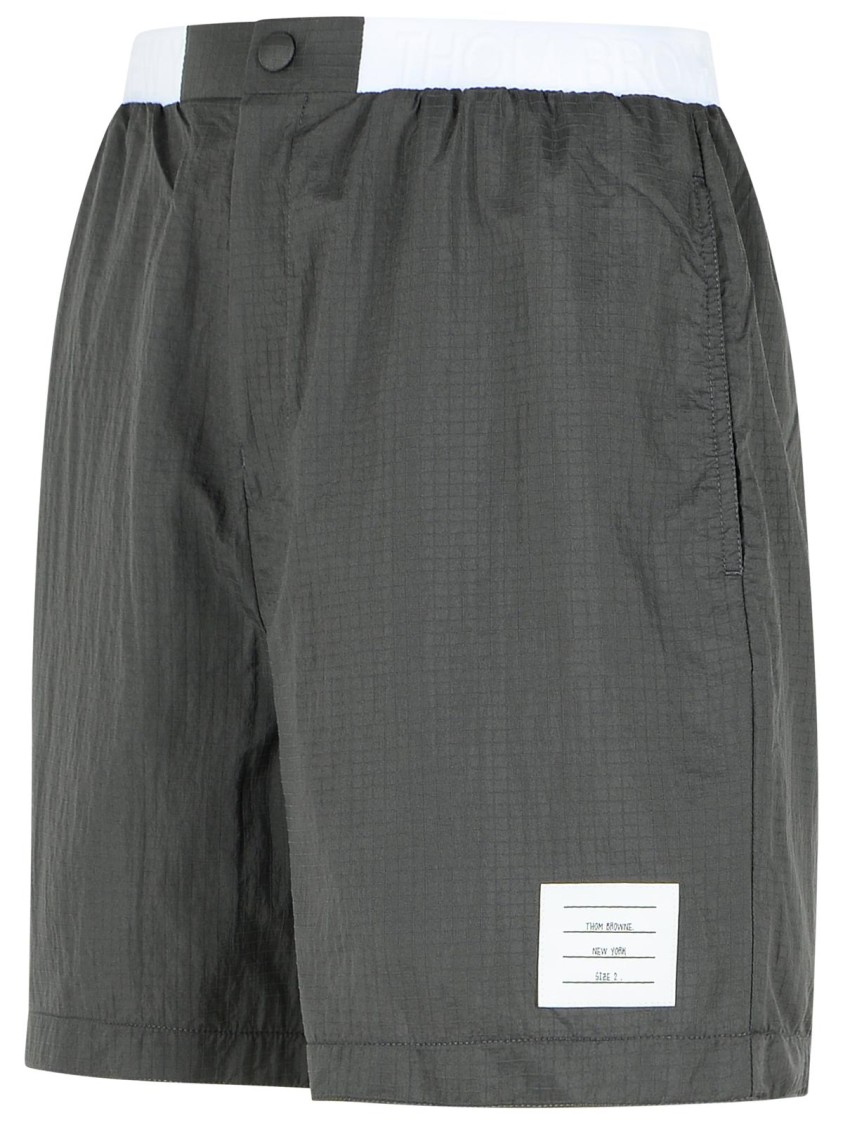 Thom Browne Bermuda Shorts With Button Detail And Elastic Waistband In Gray