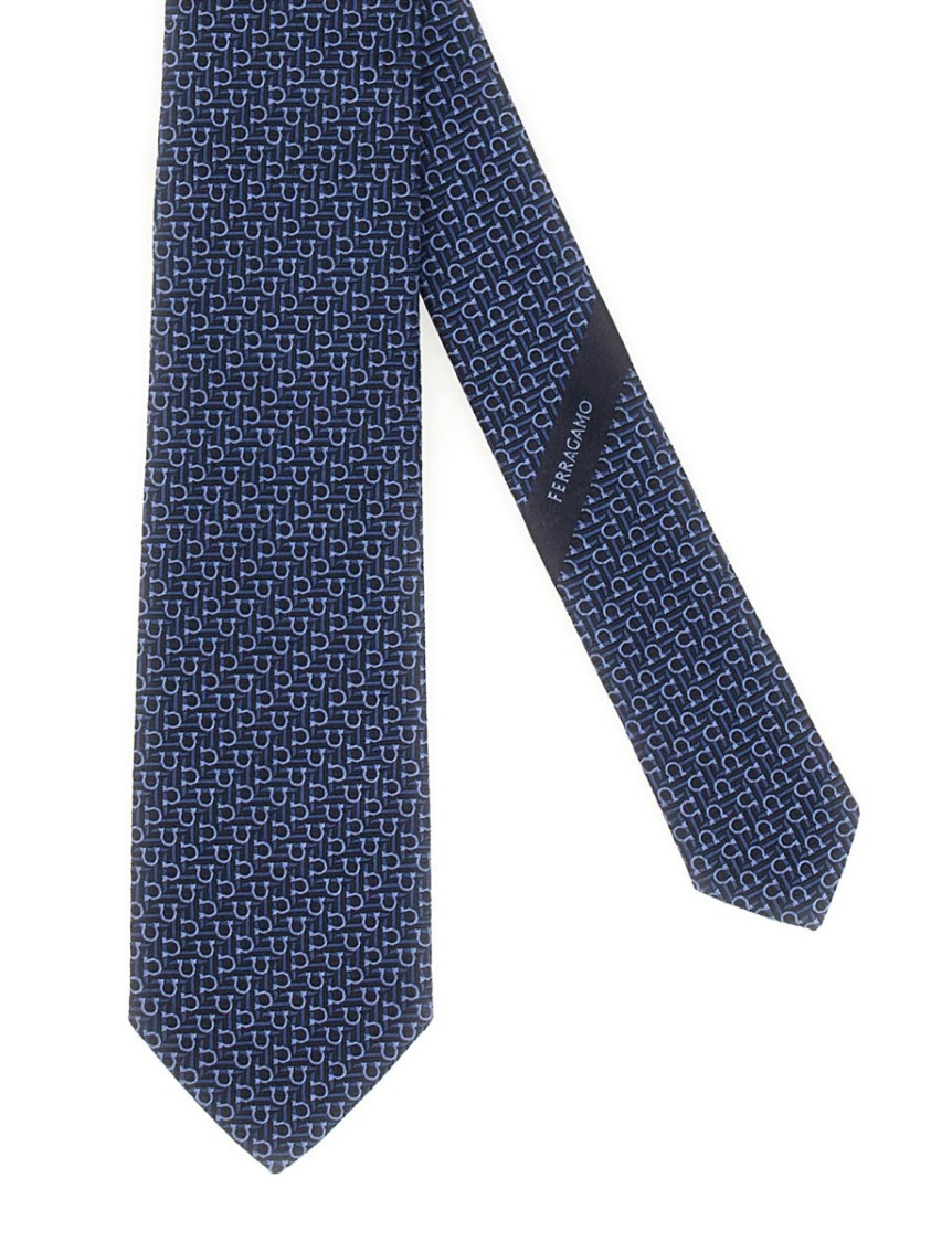 Ferragamo Geometric Pattern Silk Tie In Blue
