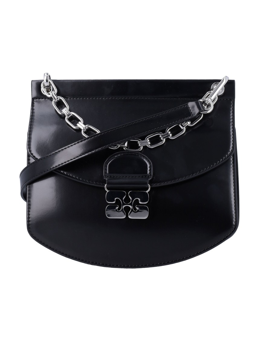 Ganni Black Small Box Chain Apo-g Bag