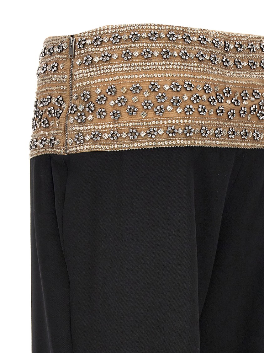 Stella Mccartney Crystal-embroidered Mesh-waist Wool Trousers In Black