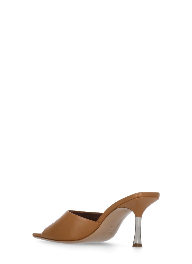 Paris Texas Leather Sabot Mules Metal Heel In Brown