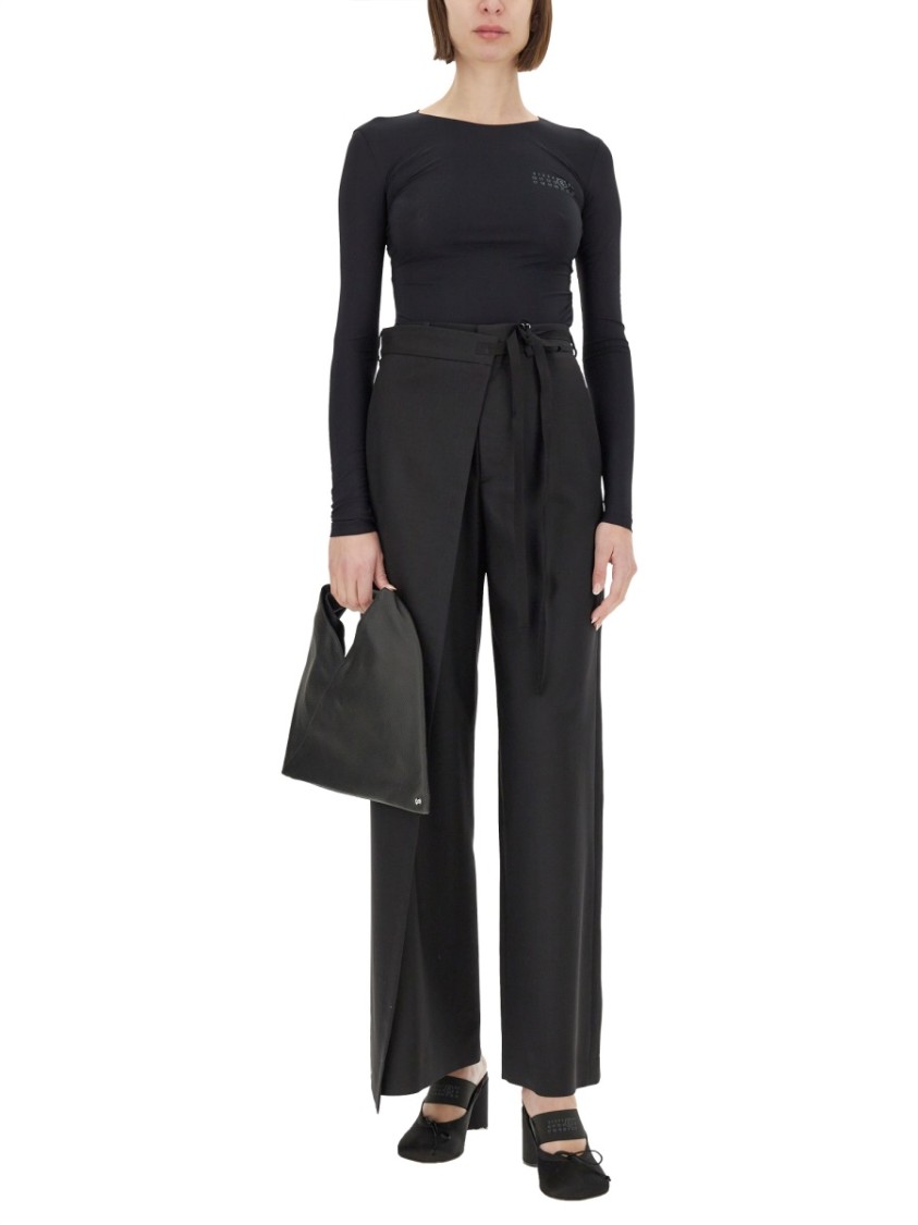 Mm6 Maison Margiela Mm6 By Maison Margiela Long-sleeved Bodysuit With Minimalist Branding In Black