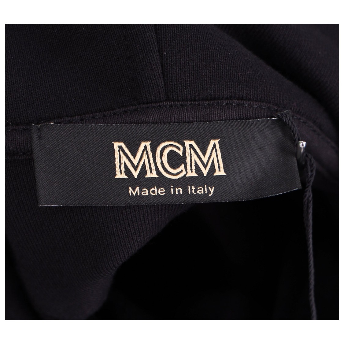 Mcm Cropped Black Oversized Hoodie With Iconic Logo Print In Black