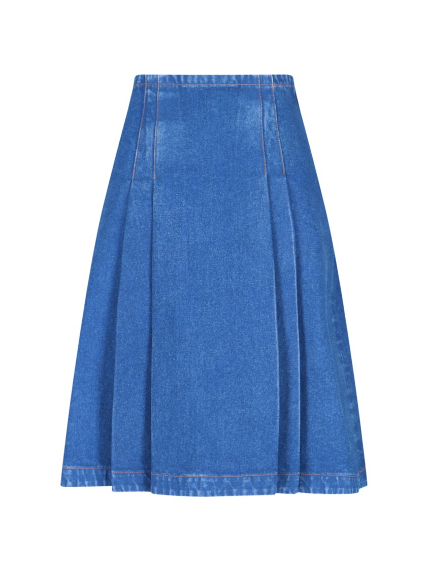 Marni Denim High Waist Midi Skirt With Pleated Detail In Blue