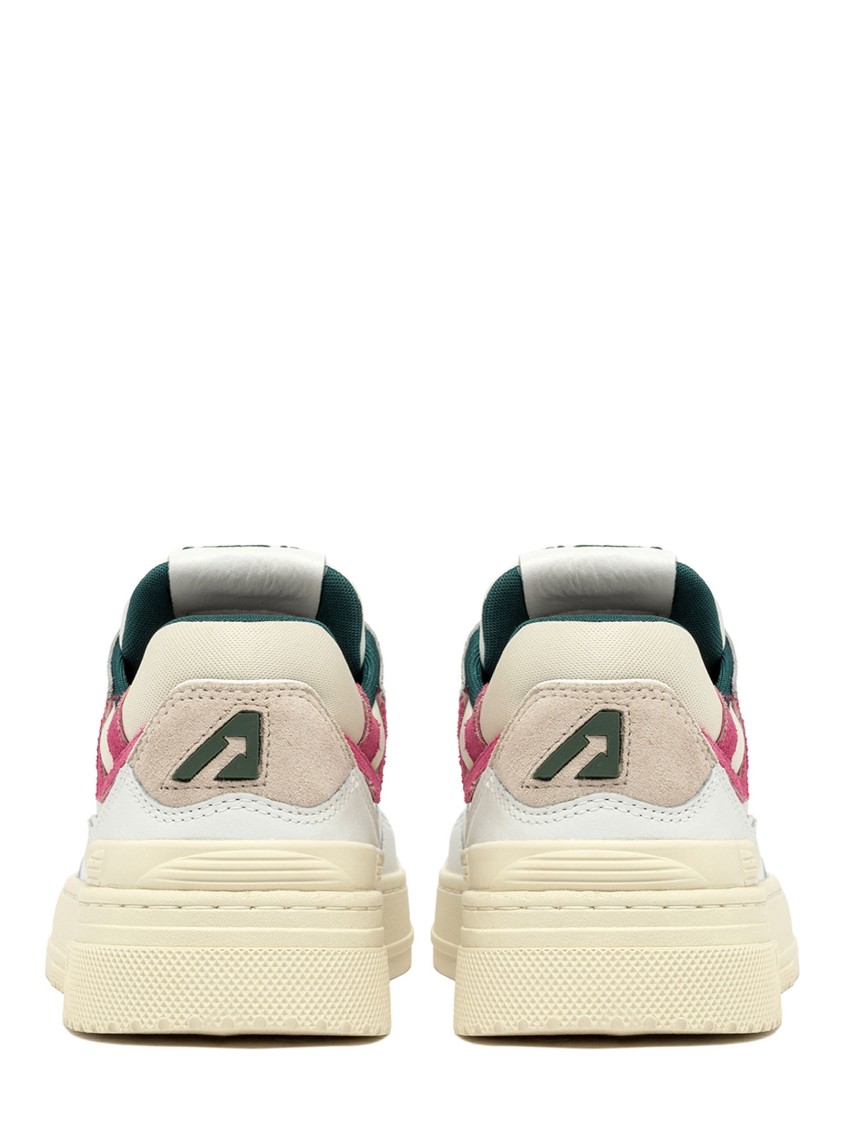 Autry Low-top Leather Sneakers With Fuchsia Suede Inserts In White