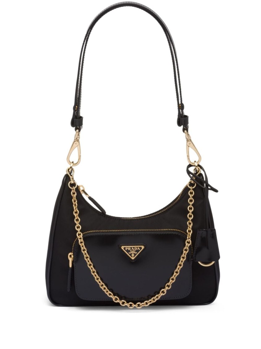 Prada Mini Re-nylon Triangle Logo Shoulder Bag In Black