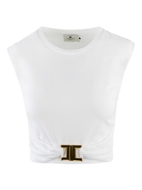 Elisabetta Franchi Cotton Jersey T-Shirt With White Jewel Elisabetta Franchi Cotton Jersey T-Shirt With White Jewel