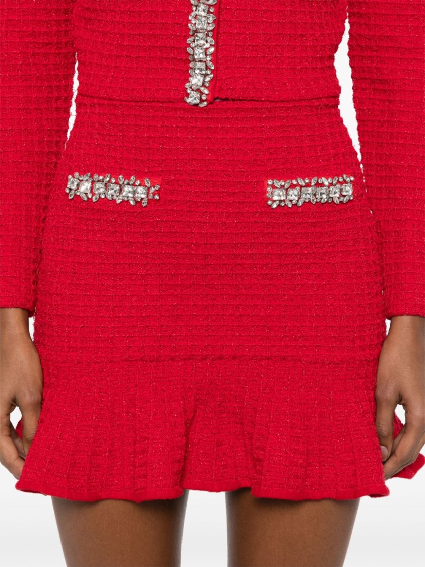 Shop Self-portrait Mini Skirt With Rhinestones In Red