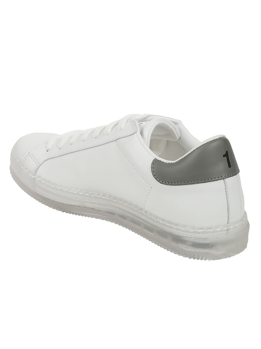 Kiton Calfskin Sneakers With Gray Detail In White