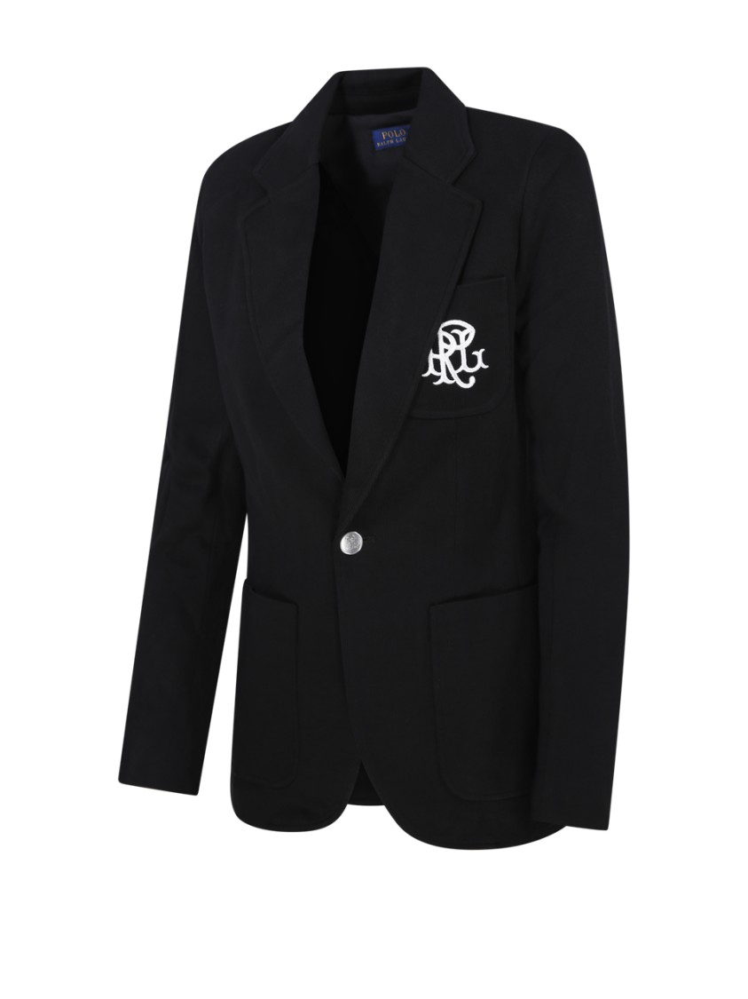 Polo Ralph Lauren Embroidered-logo Single-breasted Blazer In Black