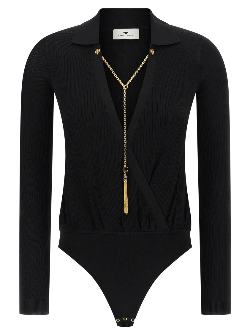 Elisabetta Franchi Chain-embellished Bodysuit In Black
