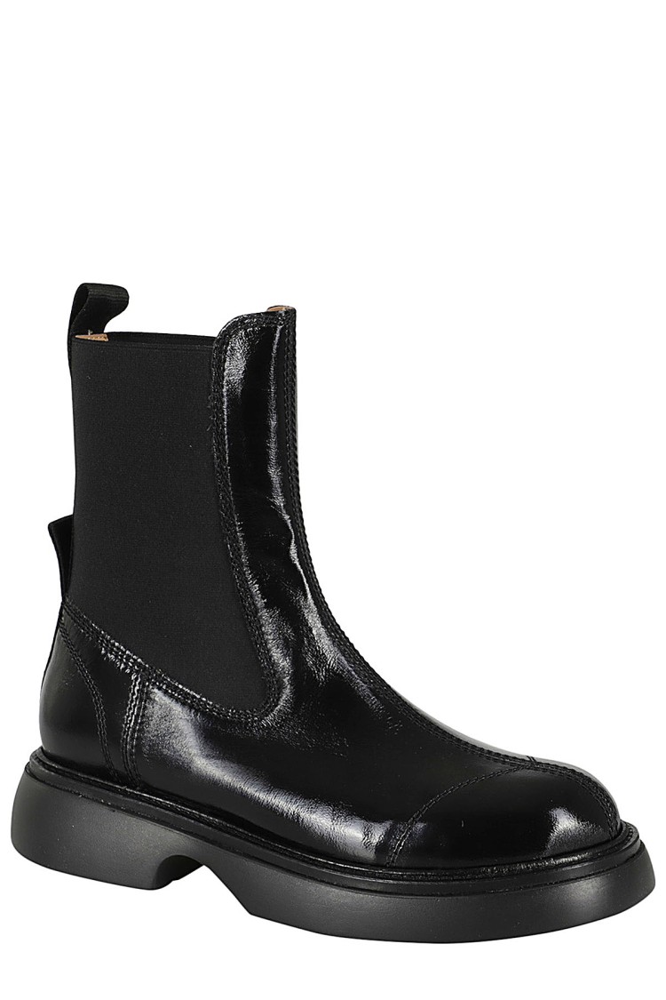 Ganni Womens Patent Faux Leather Black Pull On Chelsea Boots Uk7 In Black