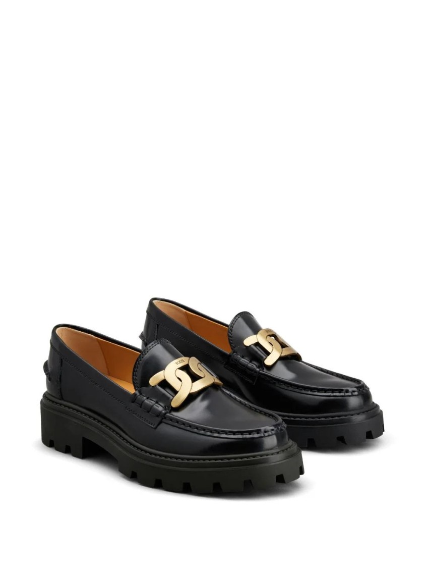 Tod's Leather Loafers With Gold-tone Buckle In Black