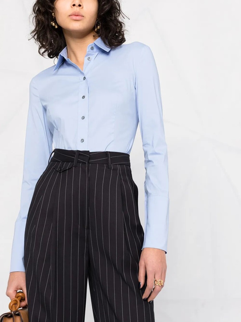 Patrizia Pepe Tailored Blue Shirt With Pointed Collar In Blue