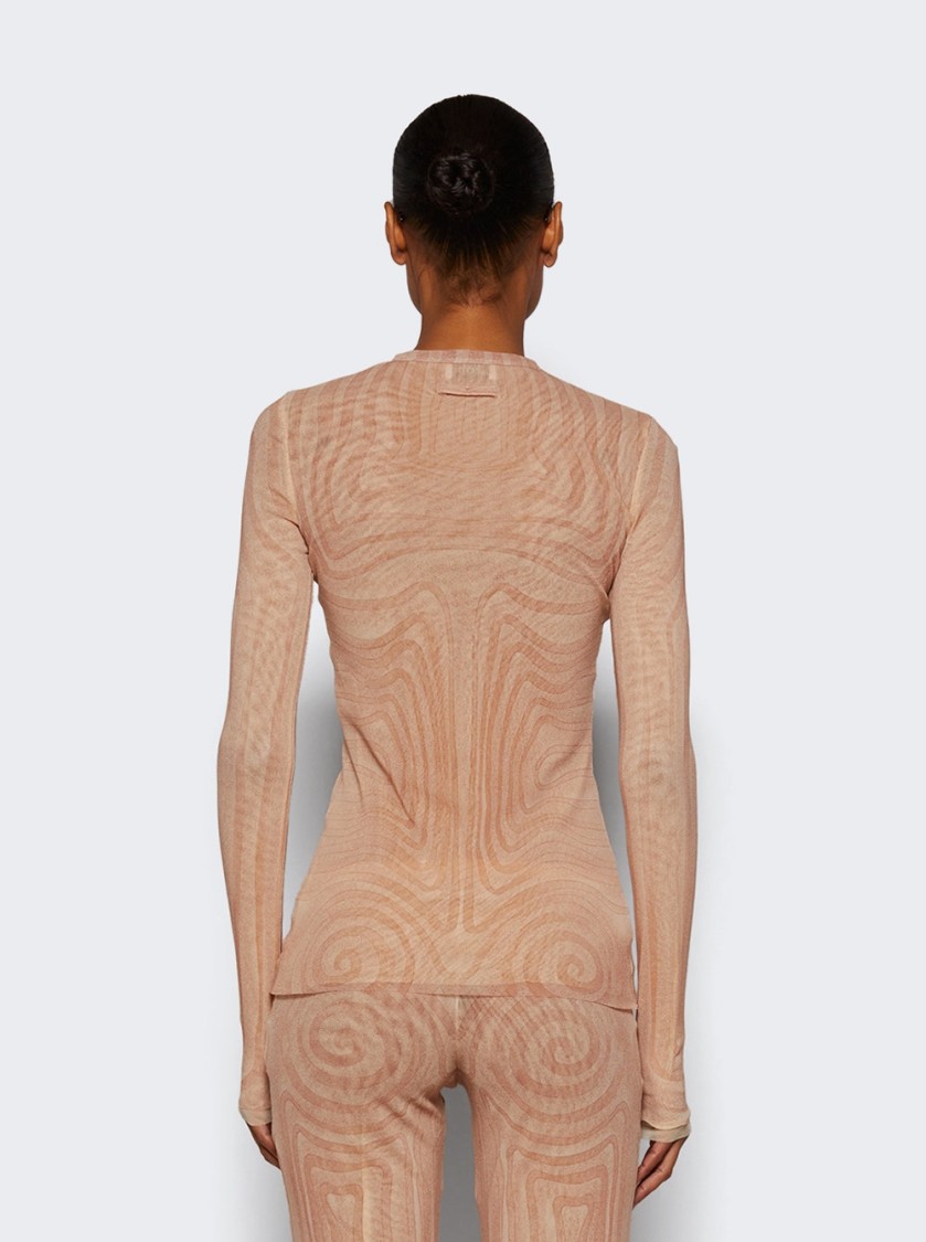 Jean Paul Gaultier Long Sleeve Mesh Spiral Top Pale Pink