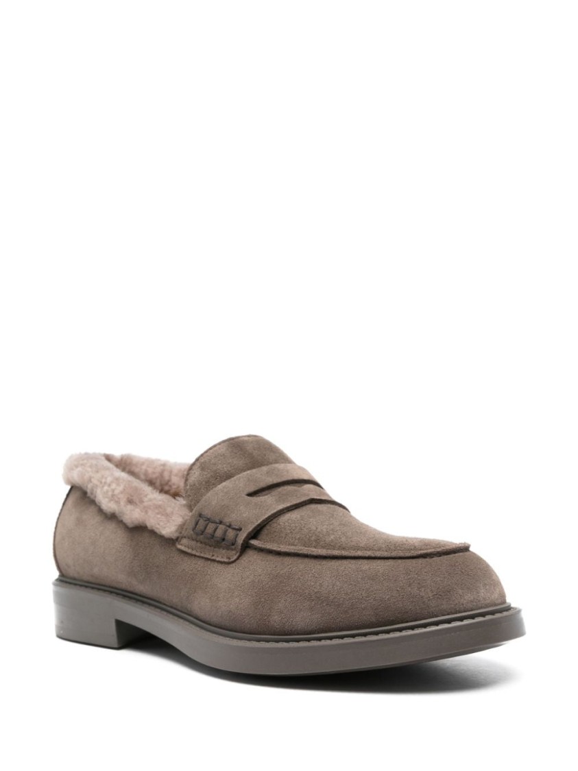 Doucal's Classic Grey Leather Loafers With Plush Lining In Gray