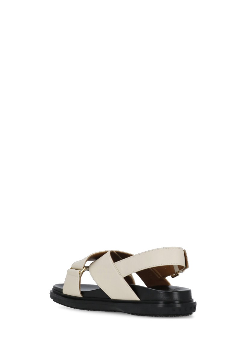 Shop Marni Ivory Smooth Leather Sandals With Rear Belt In Neutrals