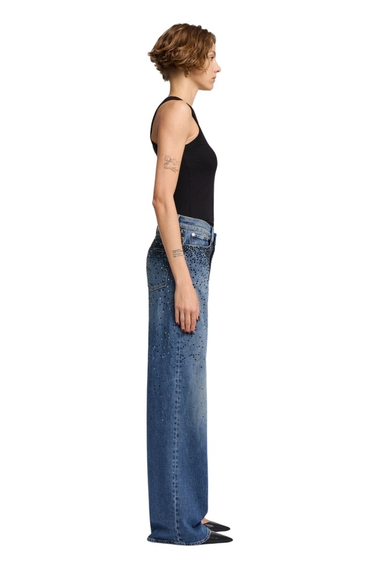 7 For All Mankind Low Slung Wide Leg Candy With Faded Crystals In Blue