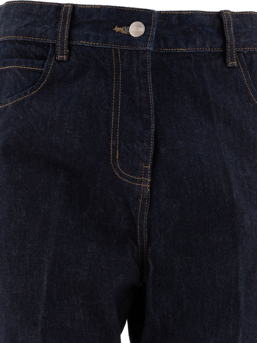 Sandbeige Indigo Straight-leg Jeans With Cuffed Hem In Blue