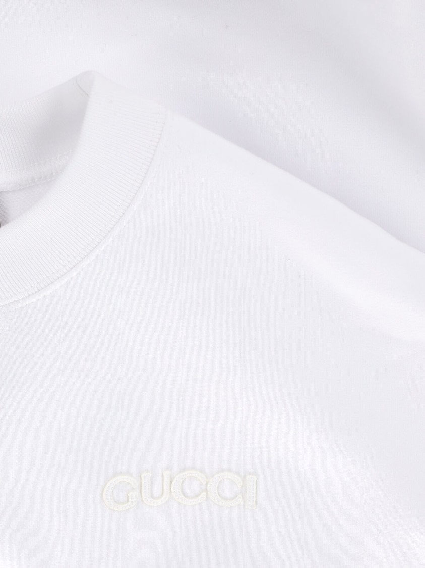 Gucci Crop Cotton Sweatshirt With Web Profiles In White