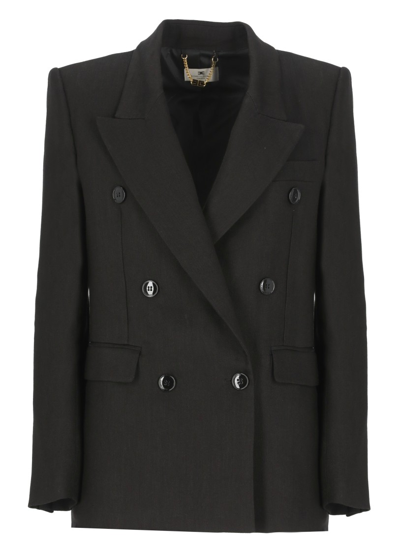 Elisabetta Franchi Black Linen Blend Blazer In Black