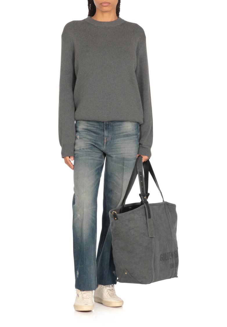 Golden Goose Grey Canvas Hand Bag With Printed Logo In Grey