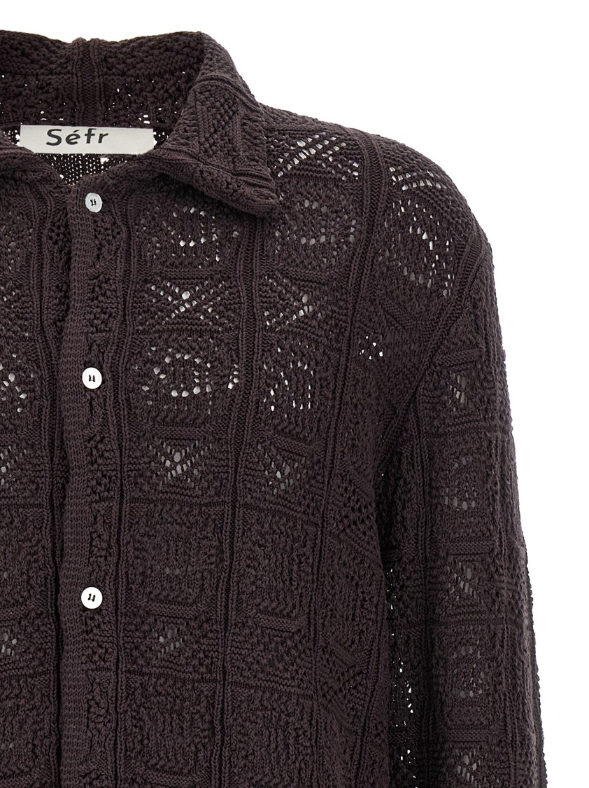 Séfr Myles Brown Knitted Cotton Shirt In Black