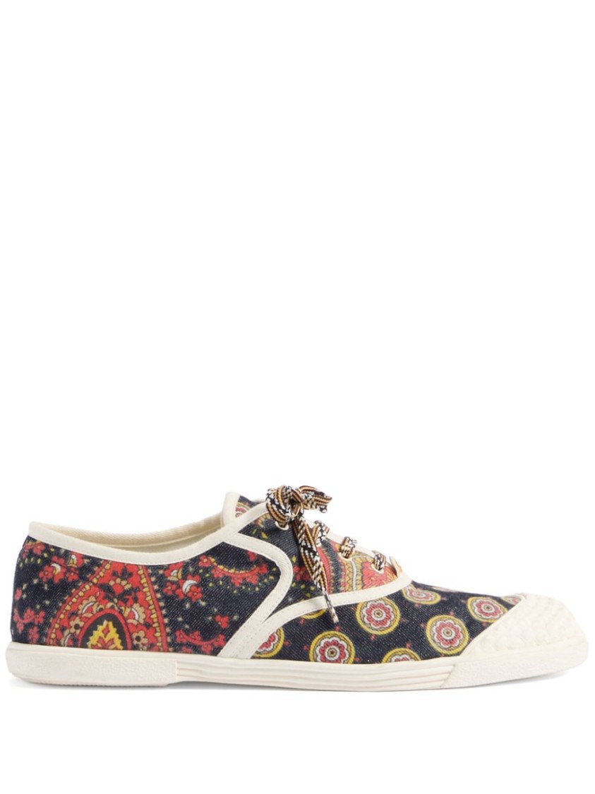 Valentino Garavani Floral Print Cotton Sneakers With Contrasting Edges