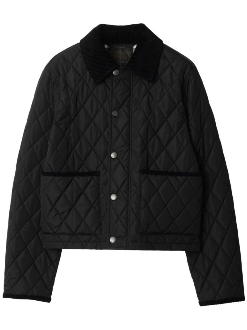 Burberry Oldham Black Quilted Jacket With Corduroy Collar In Tech Fabric Woman In Black
