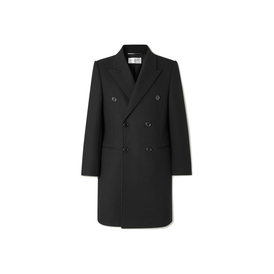 Saint Laurent Double-breasted Wool Coat With Peak Lapels And Padded Shoulders In Black
