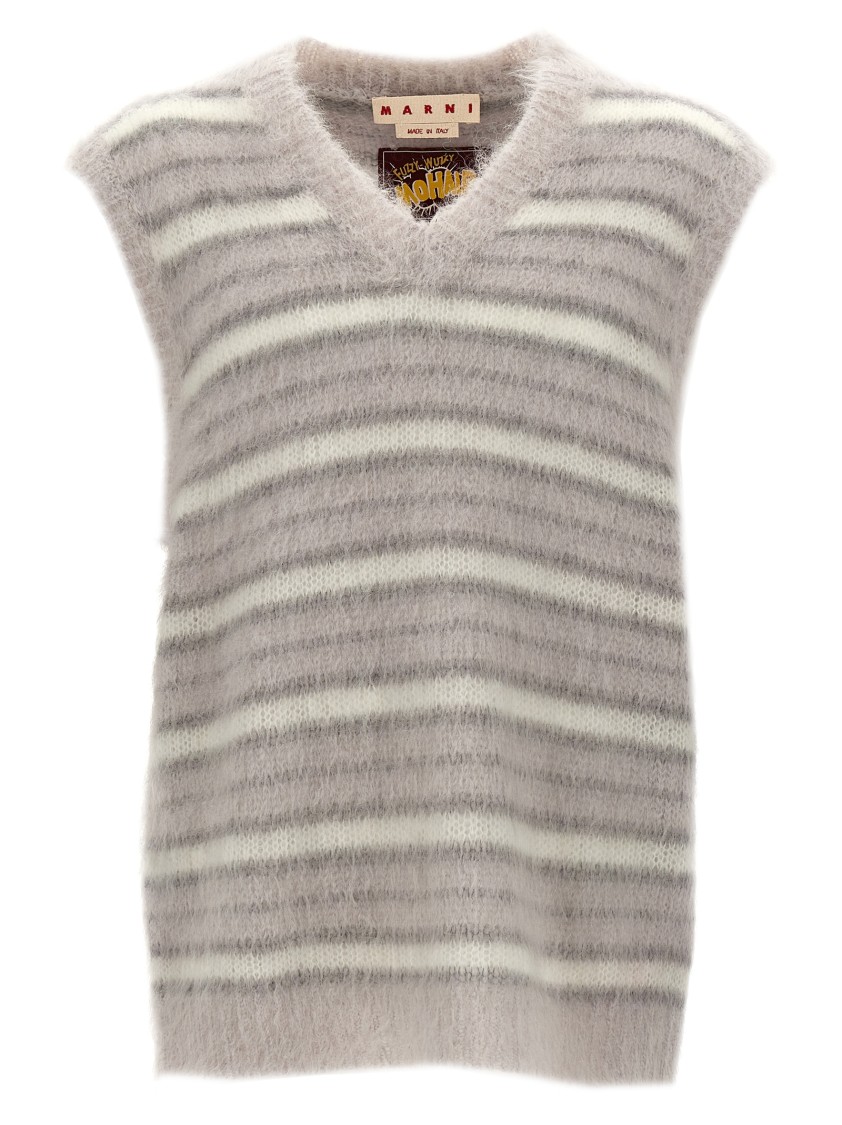Marni Soft Striped Sleeveless V-neck Vest In Gray