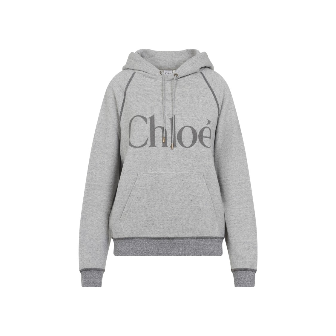Chloé Cotton Blend Sweatshirt With Drawstring Hood And Logo In Gray