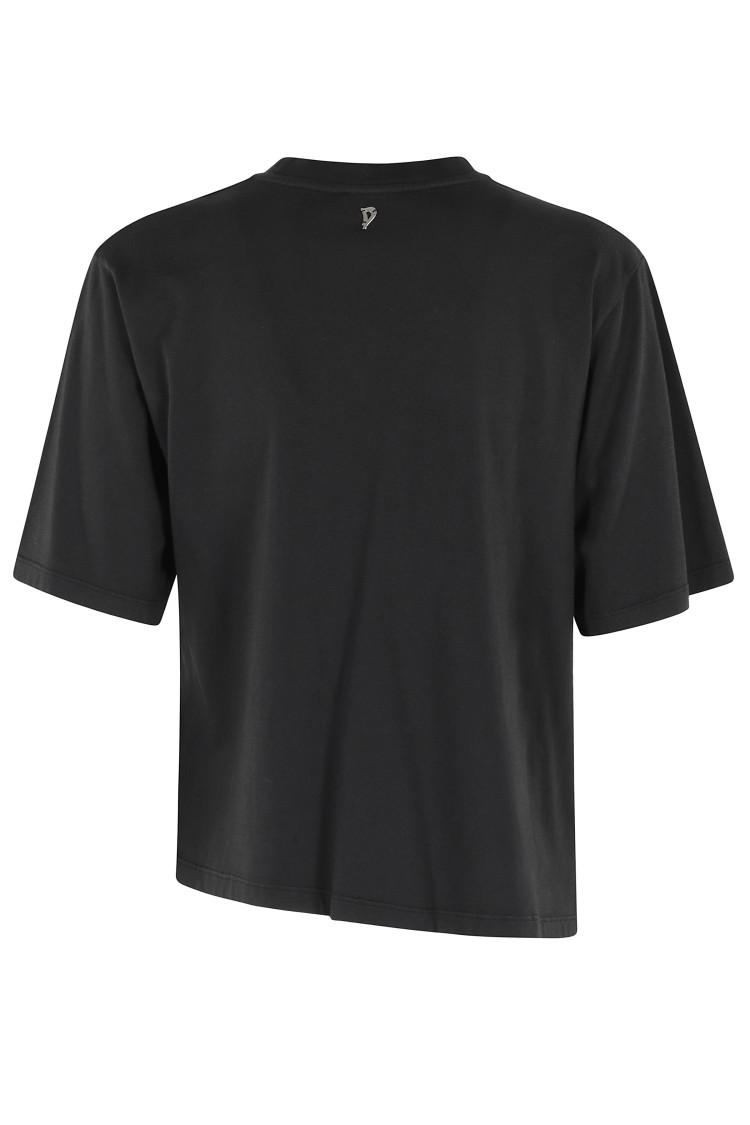Dondup Black Cotton T-shirt With Unique Draping Detail In Black
